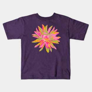 DAHLIA BURSTS Abstract Blooming Floral Summer Bright Flowers - Fuchsia Pink Yellow Lime Green on Violet Purple - UnBlink Studio by Jackie Tahara Kids T-Shirt